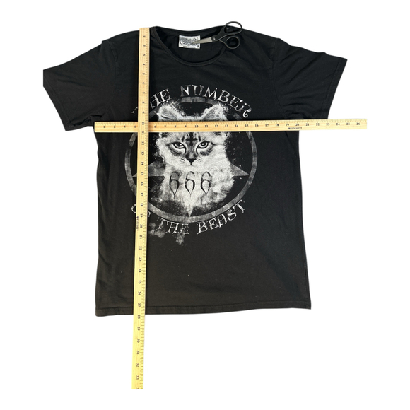Number Of The Beast T-Shirt, Gothic Cat, Evil Feline, Hail Lucifer 666 Sz L - Picture 3 of 3